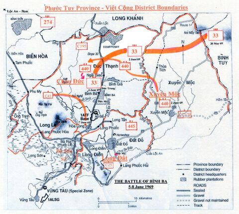 Having been ambushed at Thua Tich, D440 moves to attack Binh Ba; 33rd NVA Regiment moves south-west from Long Khanh to Binh Ba and becomes the principal attacking force. On 7 June 1969, C41 District Company attacks Hoa Long.